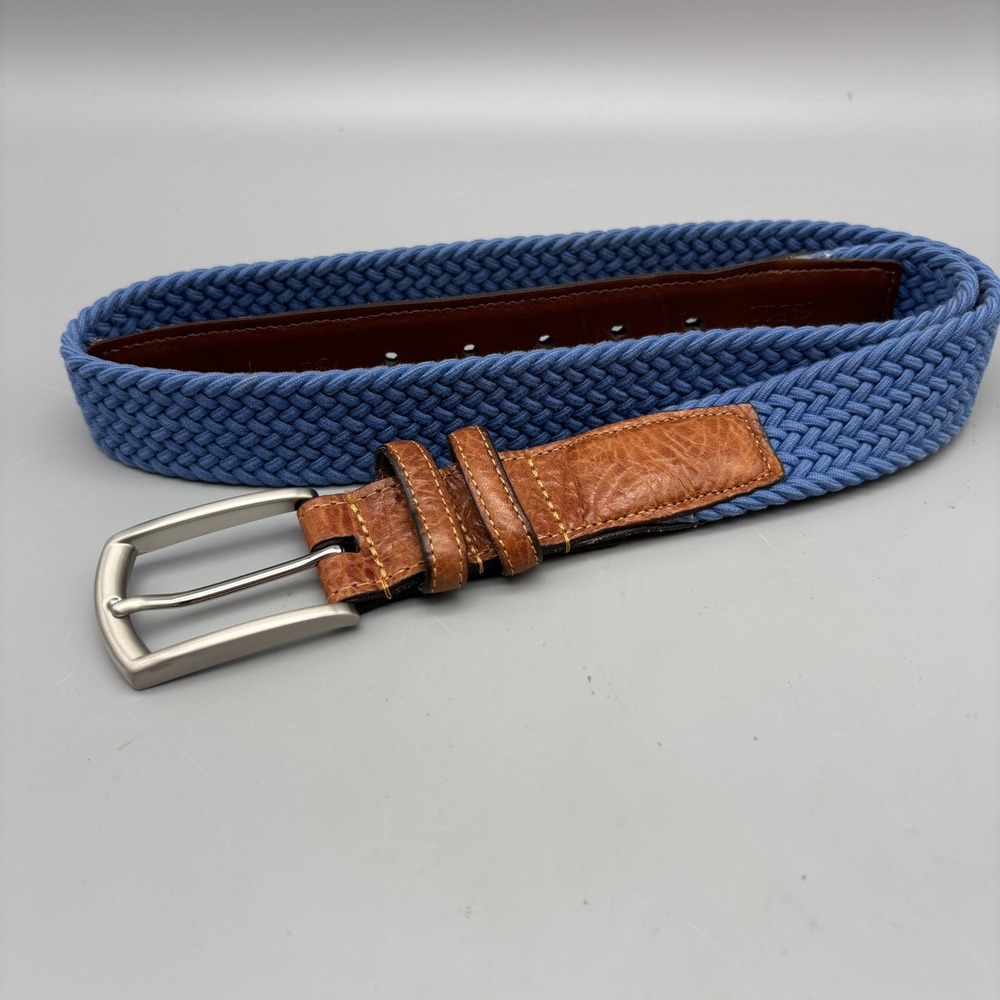 Torino Woven Belt Size 34 Blue Stretch Braid Woven Buckle And Leather USA